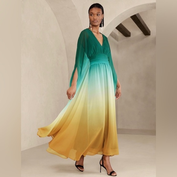 NWT! BANANA REPUBLIC DAYBREAK OMBRÉ BLUE ZELA CHIFFON MAXI DRESS - SIZE 0 - Picture 1 of 4